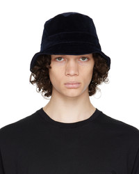 Blue Embroidered Corduroy Bucket Hat