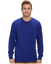 Blue Embroidered Crew-neck Sweater