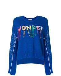 Blue Embroidered Crew-neck Sweater