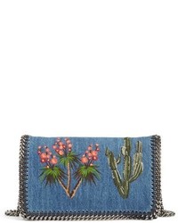 Stella McCartney Embroidered Denim Shoulder Bag Blue