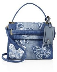 Valentino My Rockstud Small Butterfly Embroidered Denim Top Handle Bag