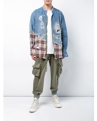 Greg Lauren Oversized Distressed Bomber Jacket