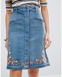 Soaked In Luxury Soaked In Luxury Embroidered Denim Pencil Skirt