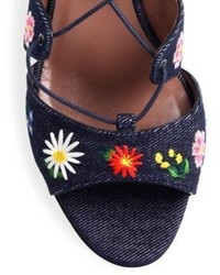 Tabitha Simmons Isadora Flower Embroidered Denim Lace Up Sandals