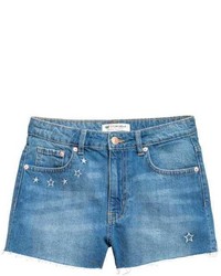 Blue Embroidered Denim Shorts