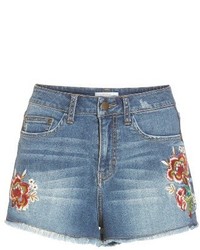Sun & Shadow Embroidered High Waist Denim Shorts