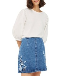 Topshop Embroidered Denim A Line Skirt