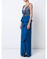 Marchesa Notte Embroidered Sequined Column Gown