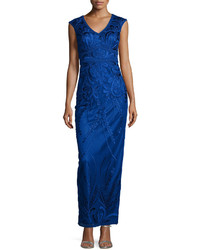 Sue Wong Embroidered Sleeveless Column Gown Sapphire