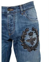 Dolce & Gabbana 17cm Bee Embroidered Denim Jeans