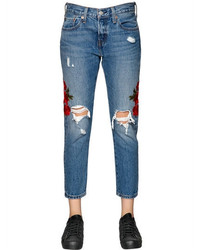 Levi's 501 Cropped Embroidered Denim Jeans