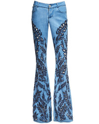 Alice + Olivia Light Indigo Ryley Low Rise Embroidered Bell Jeans