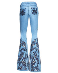 Alice + Olivia Light Indigo Ryley Low Rise Embroidered Bell Jeans