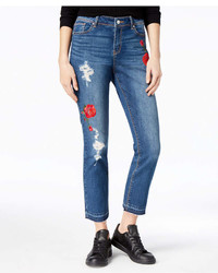 Black Daisy Juniors Ripped Embroidered Jeans