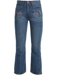 Bliss And Mischief Sunrise Embroidered High Rise Cropped Jeans