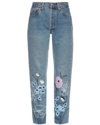 Bliss And Mischief Wild Flower Embroidered Cropped Jeans