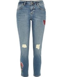 River Island Blue Embroidered Alannah Relaxed Skinny Jeans