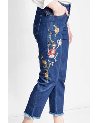 Zadig & Voltaire Cropped Embroidered Jeans With Frayed Hem