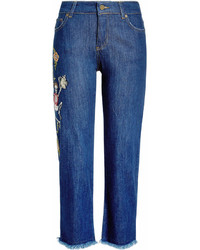 Zadig & Voltaire Cropped Embroidered Jeans With Frayed Hem