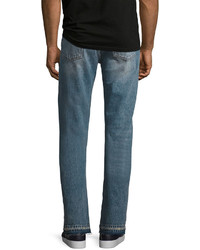 Gucci Denim Straight Pants Wembroidery Blue Stone Bleach Wash