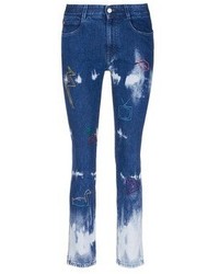 Stella McCartney Embroidered Acid Wash Skinny Boyfriend Jeans