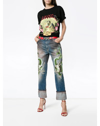 Gucci Embroidered Dragon Jeans