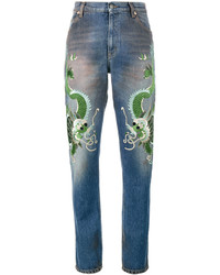 Gucci Embroidered Dragon Jeans