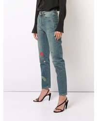 Saint Laurent Embroidered High Rise Jeans
