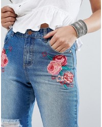 Boohoo Embroidered Jeans With Distressing