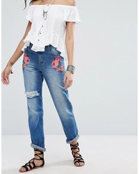 Boohoo Embroidered Jeans With Distressing