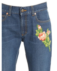 Gucci Embroidered Patches Cotton Denim Jeans
