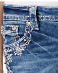 Miss Me Embroidered Rhinestone Medium Wash Skinny Jeans