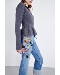 Alexander McQueen Embroidered Straight Cropped High Rise Jeans