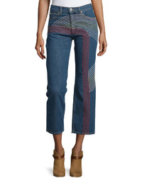 See by Chloe Embroidered Straight Leg Cropped Jeans Blue