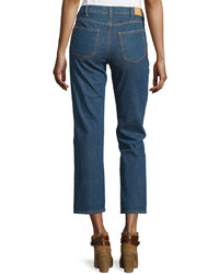 See by Chloe Embroidered Straight Leg Cropped Jeans Blue