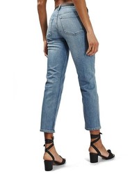 Topshop Floral Embroidered High Rise Crop Jeans