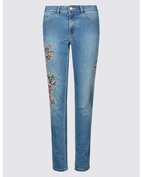Marks and Spencer Floral Embroidered Mid Rise Jeans