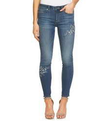 CeCe Floral Embroidered Skinny Jeans