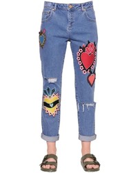 House of Holland Patch Embroidered Cotton Denim Jeans