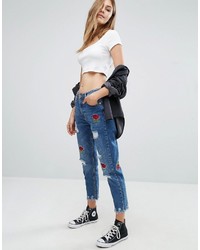 Pull&Bear Mom Jean With Rose Embroidery