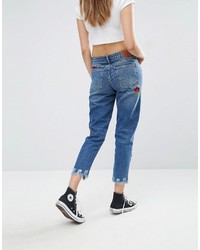 Pull&Bear Mom Jean With Rose Embroidery