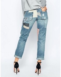 Blank NYC Patch Things Up Applique Patched Denim Mom Jeans In Mid Wash