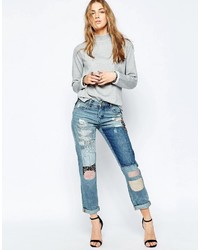 Blank NYC Patch Things Up Applique Patched Denim Mom Jeans In Mid Wash