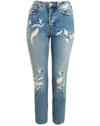 Petite Stork Embroidered Straight Leg Jean
