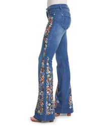 Alice + Olivia Ryley Embroidered Flare Jeans Light Blue