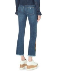 Stella McCartney Tiger Embroidered Flared Cropped Mid Rise Jeans