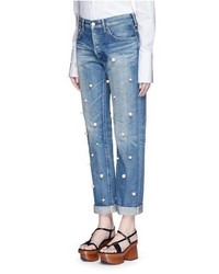 Tu Es Mon Trsor Faux Pearl Embellished Front Selvedge Jeans