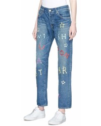 Tu Es Mon Trsor Wish Upon A Star Slogan Embroidered Jeans