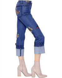 Valentino Butterfly Embroidered Cotton Denim Jeans