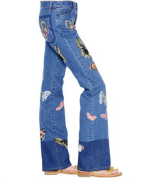 Valentino Butterfly Patches Cotton Denim Jeans
